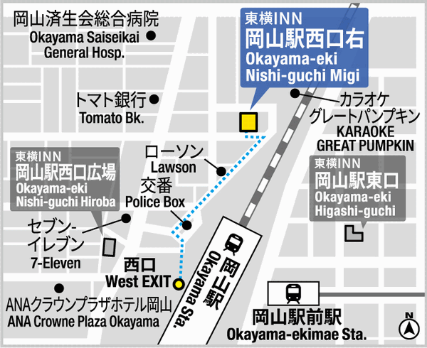 地図：東横ＩＮＮ岡山駅西口右