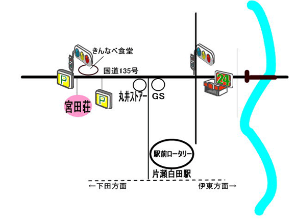 梅のお宿　温泉民宿　宮田荘への概略アクセスマップ