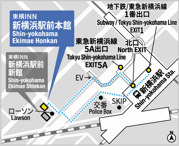 東横ＩＮＮ新横浜駅前本館への概略アクセスマップ