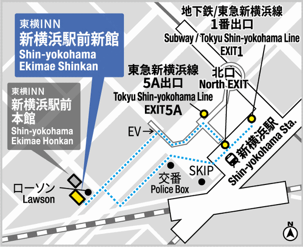 東横ＩＮＮ新横浜駅前新館への概略アクセスマップ