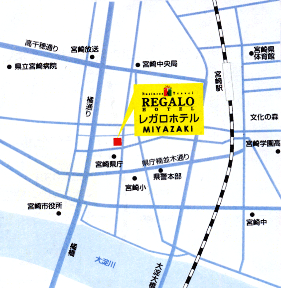 レガロホテル宮崎への概略アクセスマップ