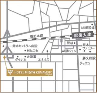ホテルビスタ熊本空港への概略アクセスマップ