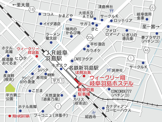 地図：ウィークリー翔岐阜羽島ホステル