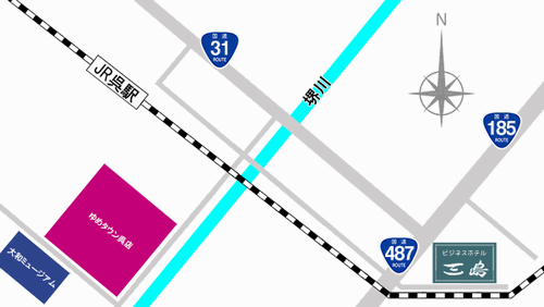 ビジネスホテル　三島への概略アクセスマップ