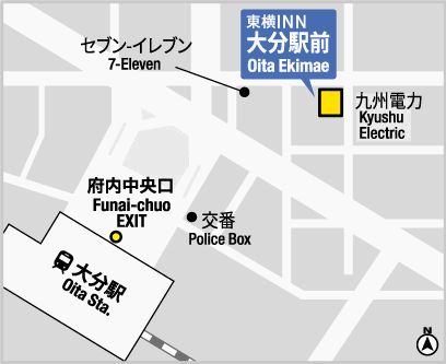 東横ＩＮＮ大分駅前への概略アクセスマップ