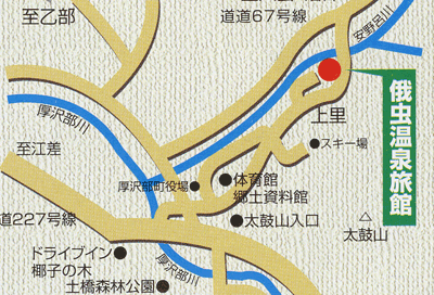 俄虫温泉旅館への概略アクセスマップ
