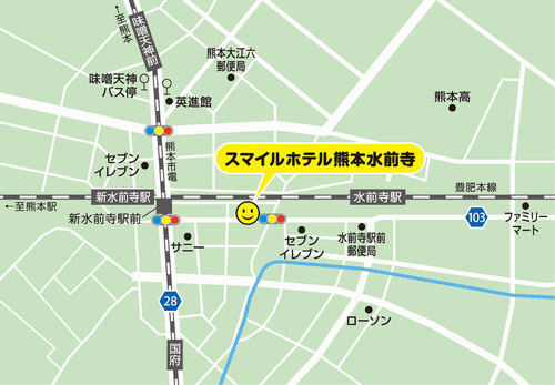 スマイルホテル熊本水前寺への概略アクセスマップ