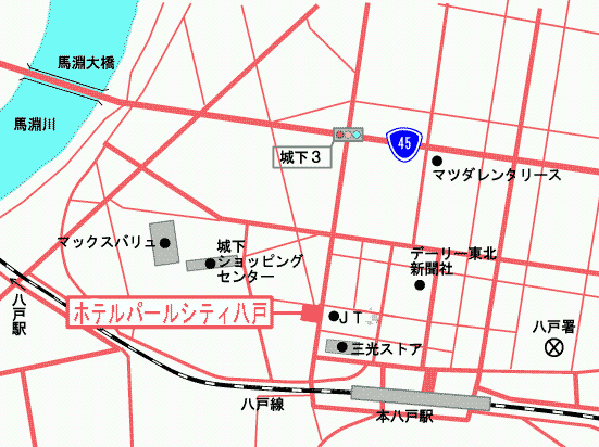 ホテルパールシティ八戸への概略アクセスマップ