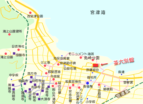 宮津温泉　料理旅館　茶六別館への概略アクセスマップ