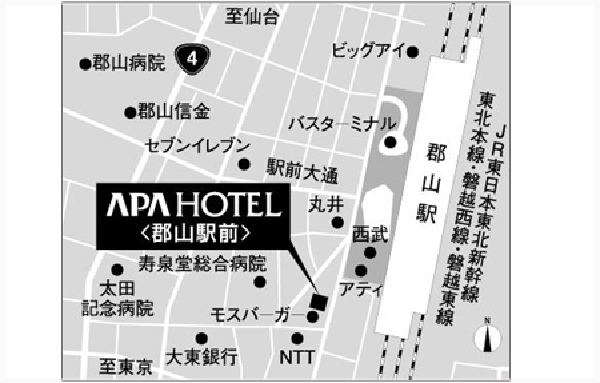 アパホテル〈郡山駅前〉への概略アクセスマップ