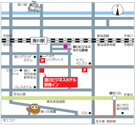 地図：ホテル掛川ヒルズ（ＢＢＨホテルグループ）