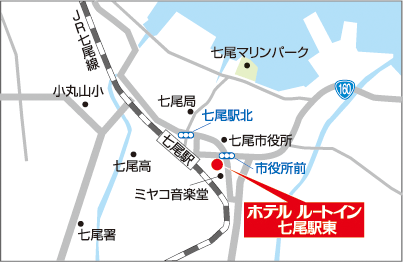 ホテルルートイン七尾駅東への概略アクセスマップ