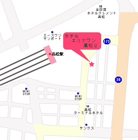 ホテルエリアワン高松（ホテルエリアワングループ）への概略アクセスマップ