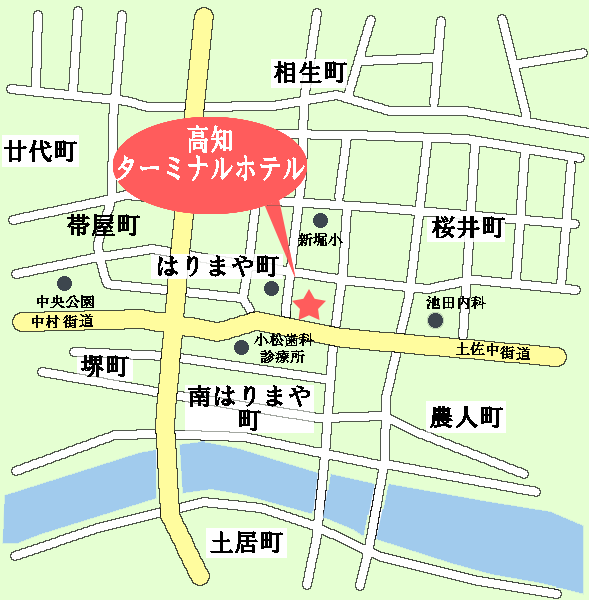 高知ターミナルホテルへの概略アクセスマップ