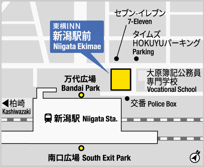 東横ＩＮＮ新潟駅前への概略アクセスマップ