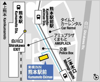 東横ＩＮＮ熊本駅前への概略アクセスマップ