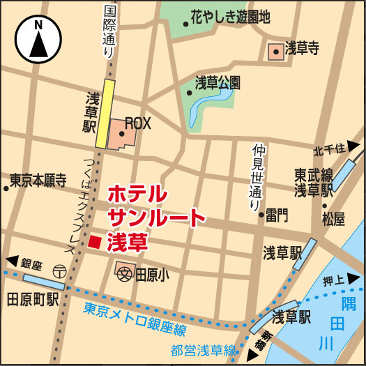地図：ホテルサンルート浅草