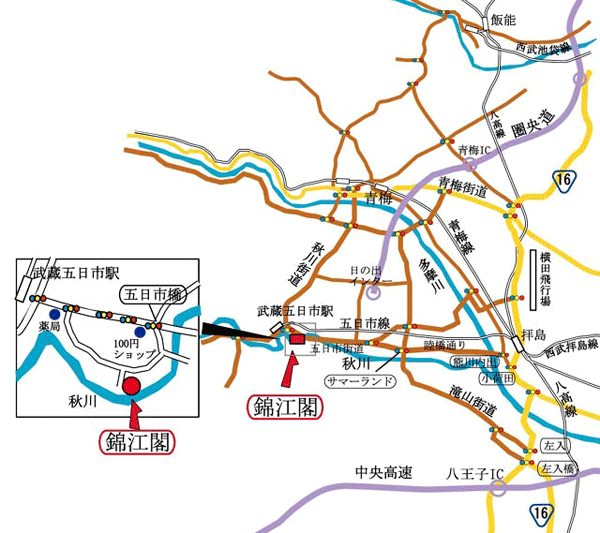 別荘旅館　錦江閣への概略アクセスマップ