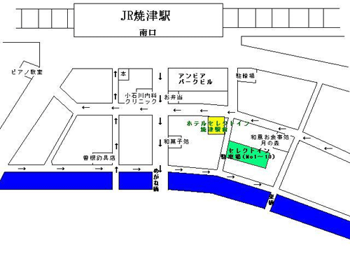 ホテルセレクトイン焼津駅前への概略アクセスマップ