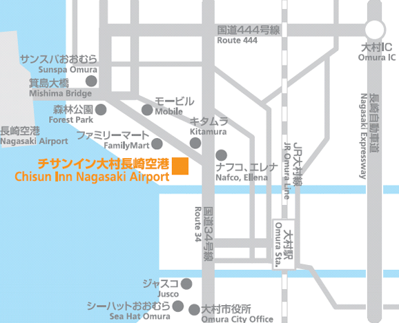 チサンイン大村長崎空港への概略アクセスマップ
