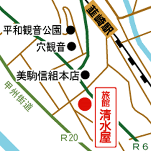 甲州街道　韮崎宿　清水屋旅館への概略アクセスマップ