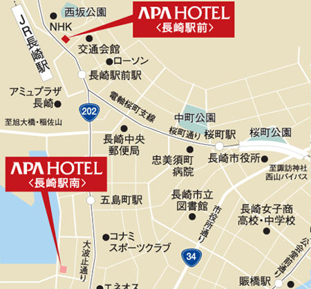 アパホテル〈長崎駅前〉への概略アクセスマップ