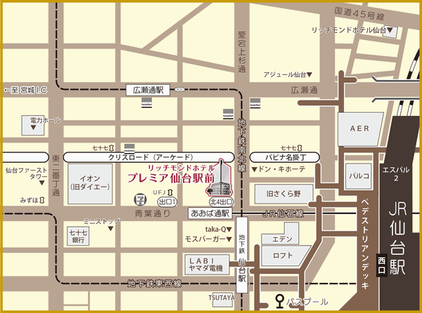 地図：リッチモンドホテルプレミア仙台駅前
