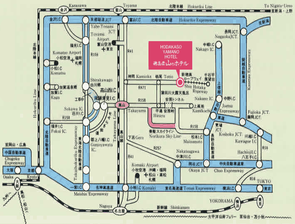 穂高荘　山のホテルへの概略アクセスマップ