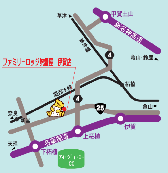 地図：ファミリーロッジ旅籠屋・伊賀店