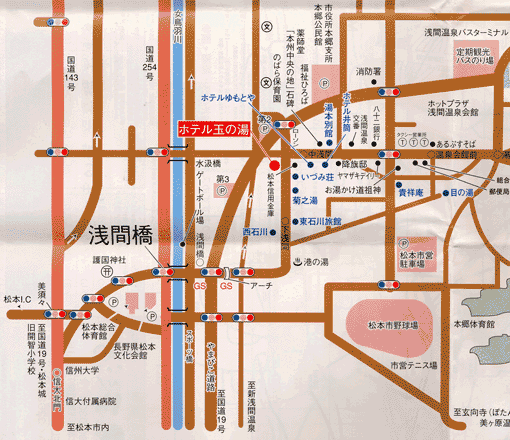 地図：松本　浅間温泉　ホテル玉之湯