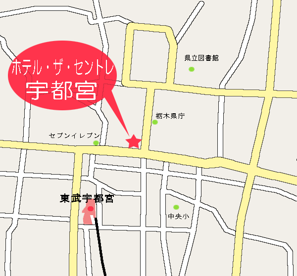 ホテル・ザ・セントレ宇都宮への概略アクセスマップ