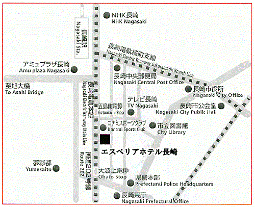 エスペリアホテル長崎への概略アクセスマップ