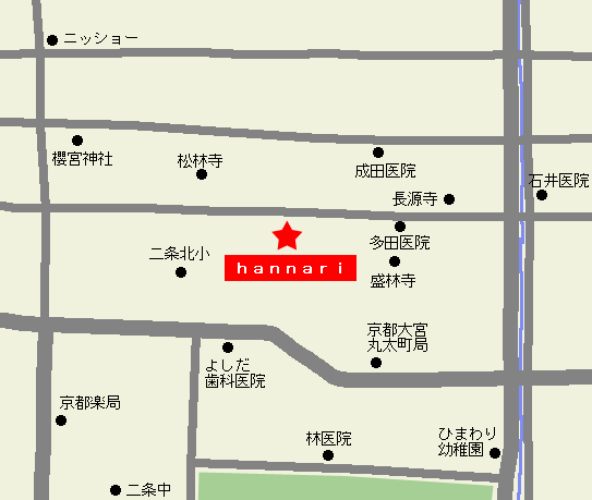 京都ゲストハウス　hannariへの概略アクセスマップ