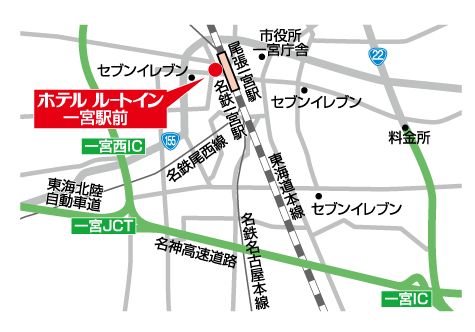 ホテルルートイン一宮駅前への概略アクセスマップ