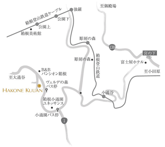 箱根料理宿　弓庵への概略アクセスマップ