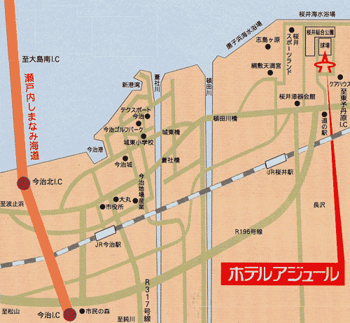 湯ノ浦温泉　汐の丸　瀬戸内の水軍浪漫をたどる宿への概略アクセスマップ