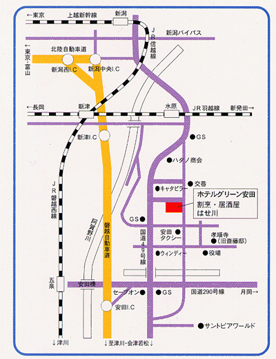 ホテルグリーン安田への概略アクセスマップ