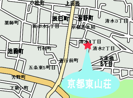 京都東山荘への概略アクセスマップ