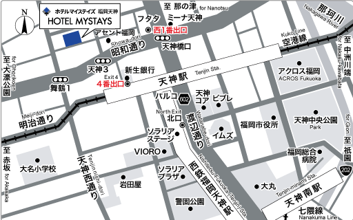 ホテルマイステイズ福岡天神への概略アクセスマップ