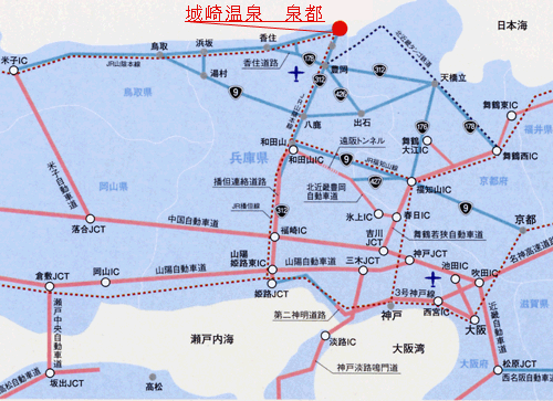城崎温泉　泉都への概略アクセスマップ