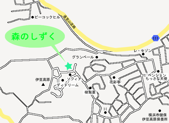 伊豆高原　旨い酒と料理の宿　森のしずくへの概略アクセスマップ