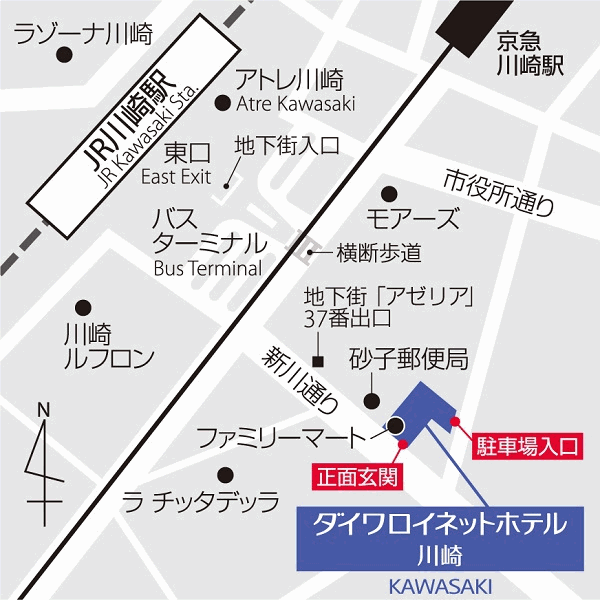ダイワロイネットホテル川崎への概略アクセスマップ