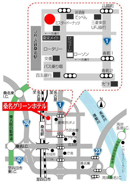 桑名グリーンホテル＜桑名駅前＞への概略アクセスマップ