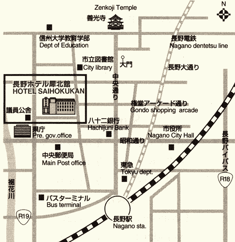 地図：ＴＨＥ　ＳＡＩＨＯＫＵＫＡＮ　ＨＯＴＥＬ（長野ホテル犀北館）