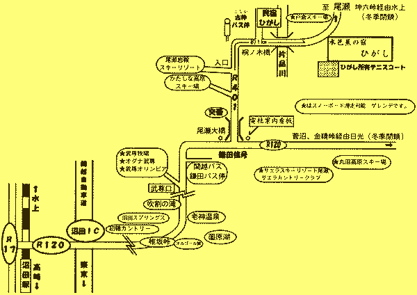 水芭蕉の宿　温泉　ひがしへの概略アクセスマップ