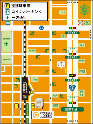 名古屋ビジネスホテルサンクロックへの概略アクセスマップ