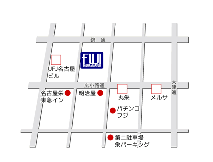 サウナ＆カプセル　フジ栄への概略アクセスマップ