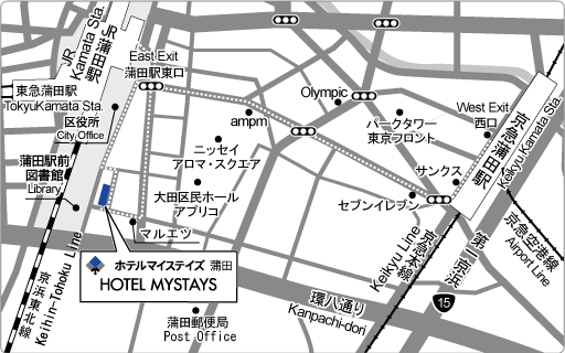 ホテルマイステイズ蒲田への概略アクセスマップ