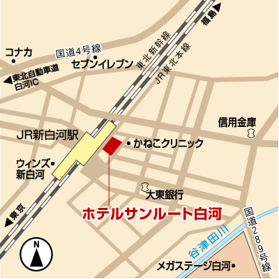 東京第一ホテル新白河への概略アクセスマップ