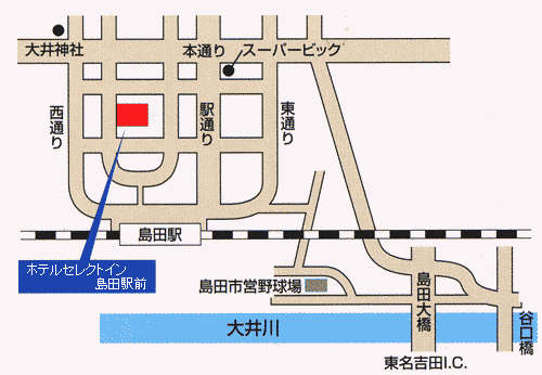 ホテルセレクトイン島田駅前への概略アクセスマップ